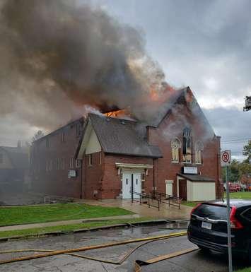 Church fire on  Windermere Road in Windsor on October 27, 2019 (Photo via Windsor Fire Twitter)