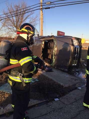 Firefighters respond to the scene of a crash on Front Rd. N in Amhersrburg, February 20, 2016. (Photo courtesy of the Amherstburg Fire Department via Twitter)