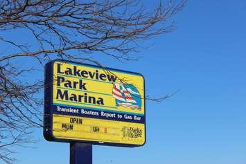 A Lakeview Park Marina sign. (Photo by Alexandra Latremouille)