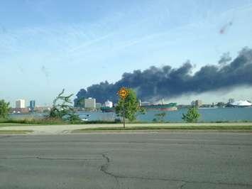 View from Windsor of massive tanker fire in downtown Detroit (Photo courtesy of Natasha Whitfield)