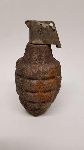 A dormant grenade found on Pierre Ave., April 19, 2017. (Photo courtesy the Windsor Police Service)