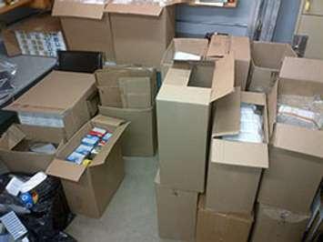 Windsor RCMP seized over 1100 cartons of contraband tobacco from two residences on Nov 5 2014 (Photo courtesy of Windsor RCMP