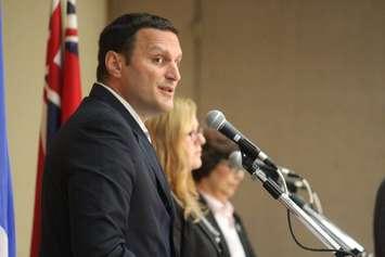 Essex Conservative Jeff Watson, left, NDP Tracey Ramsey and Liberal Audrey Festeryga, right, speak at a debate, September 30, 2015. (Photo by Jason Viau)