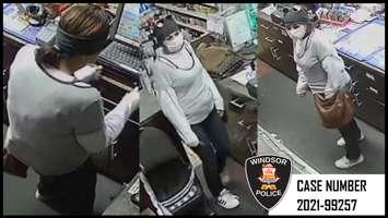 Security camera images of a suspect in a store robbery in Windsor, October 15, 2021. Images courtesy Windsor Police.