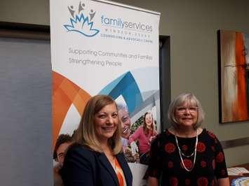 Joyce Zuk of Family Services Windsor-Essex, left, and Wendy Dupuis, executive director of Financial Fitness, at the FSWE on July 22, 2019. Photo by Mark Brown/Blackburn News.