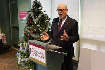 Tecumseh Mayor Gary McNamara speaks at Hotel-Dieu Grace Healthcare in Windsor, December 2, 2014. (photo by Mike Vlasveld)