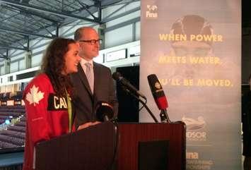 Olympic Bronze Medalist Kylie Masse and Windsor Mayor Drew Dilkens speak to media at the WFCU Centre in Windsor, September 30, 2016. (Photo by Mike Vlasveld)