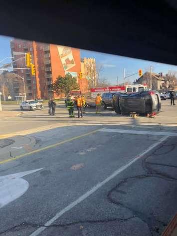A two-vehicle collision that took place in downtown Windsor on December 16, 2018. Photo courtesy Jana Lynn Facebook)