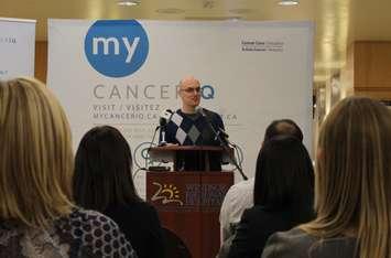 Regional Primary Care Lead with Cancer Care Ontario Dr. John Day talks about the My CancerIQ website and app at Windsor Regional Hospital, April 1, 2015. (Photo by Mike Vlasveld)
