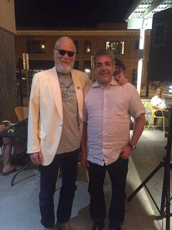 Former late-night talk show host David Letterman at The Willistead Restaurant with owner, Mark Boscariol, June 3, 2016. (Photo courtesy of Mark Boscariol.)
