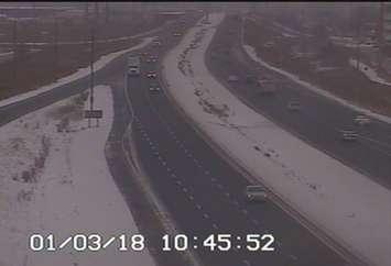 A traffic camera shot of the east and westbound lanes of the E.C. Row Exwy. in Windsor.  