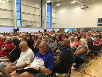 More than 500 Lakeshore residents left the Atlas Tube Centre Tuesday night very satisfied knowing that their mailing addresses will stay the same. Oct 9, 2018. (Photo by Paul Pedro)