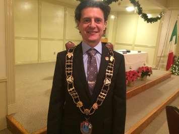 Aldo DiCarlo wears the chains of office after he's sworn-in as the Mayor of Amherstburg at the Verdi Club on December 1, 2014. (Photo by Ricardo Veneza)