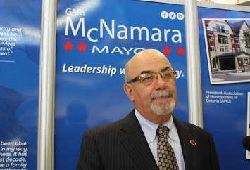 Tecumseh Mayor Gary McNamara launches his campaign for the 2014 municipal election. (Photo by Maureen Revait) 
