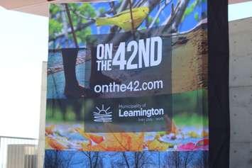 The logo for the tourism website for Leamington is displayed at Seacliff Park Amphitheatre on April 20, 2018. Photo by Mark Brown/Blackburn News.
