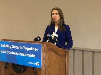 Ontario Minister of Transportation Caroline Mulroney speaks in Windsor, November 7, 2019. (Photo by Maureen Revait) 