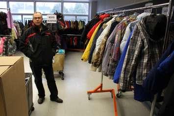 Russ Anderson with Coats For Kids Windsor-Essex, December 18, 2014. (photo by Mike Vlasveld)
