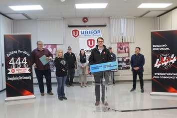 Minister Monte McNaughton announces funding to support laid-off auto workers, November 25, 2022. (Photo by Maureen Revait) 