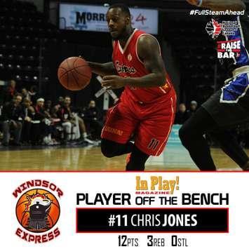 Chris Jones of the Windsor Express in action against the Titans in Kitchener, February 3, 2019. Photo courtesy of Windsor Express/Twitter.