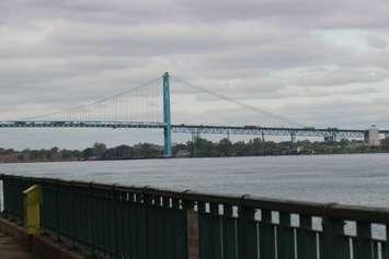 A view of the Ambassador Bridge from Windsor's riverfront May 20, 2015.  (Photo by Adelle Loiselle)