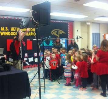 Students from MS Hetherington Public School sing O Canada for Heritage Canada officials. (Photo courtesy Hetherington PS)