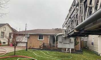 A fire at a home on Secord Avenue in Harrow on December 27, 2021.  (Photo courtesy of the Essex Fire and Rescue Services.)