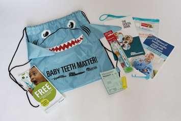 Oral health kits prepared by the Essex County Dental Society, the Windsor-Essex County Health Unit and the City of Windsor are to be distributed to new mothers to promote dental health among babies and toddlers. (Photo courtesy WECHU)