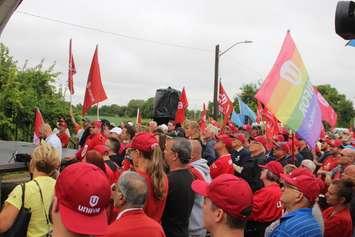 Unifor members gather at a rally in support of Nemak employees, September 12, 2019. (Photo by Maureen Revait) 