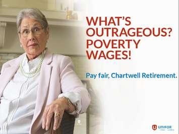 Unifor Local 2458 said Chartwell Retirement Homes pays many of their staff minimum wage. Mar. 1, 2019. (Photo courtesy of Unifor Local 2458)