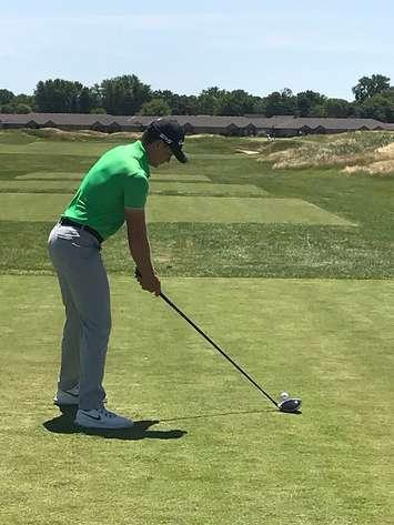 Golfer Theo Humphrey lines up a shot at The Windsor Championship, Ambassador Golf Club, Windsor, July 6, 2018. Photo courtesy The Windsor Championship/Twitter.