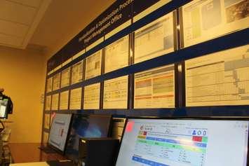 Charts and high-tech computer screens provide various pieces of information on patient flow at Windsor Regional Hospital Metropolitan Campus, January 11, 2018. Photo by Mark Brown/Blackburn News.