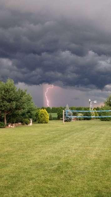 Lightning on Darrell Ln. during a thunderstorm August 14, 2015 (Photo courtesy of Rachel Hoekstra)