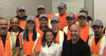 Foreign Affairs Minister Chrystia Freeland surrounded by apprentices at LiUNA 625 in Windsor, September 9 2019. (Photo courtesy of Chrystia Freeland's Twitter)