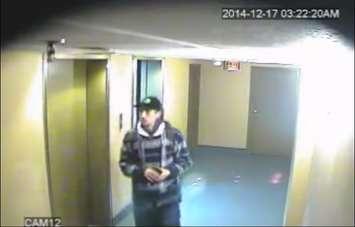 Image of a suspect Windsor police are looking for, December 24, 2014. (photo courtesy Windsor police surveillance video)