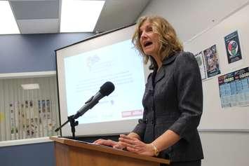 Superintendent of Education at the Greater Essex County District School Board Sharon Pyke speaks at the New Canadians' Centre For Excellence in Windsor, December 17, 2015. (Photo by Mike Vlasveld)