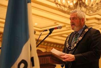 Tom Bain addresses Essex County Council after being re-elected as Warden at the inaugural meeting of council on December 10, 2014 at the Ciociaro Club. (Photo by Ricardo Veneza)