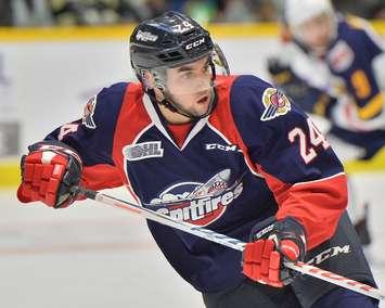 Mathew MacDougall of the Windsor Spitfires. (Photo courtesy of Terry Wilson via OHL Images.)