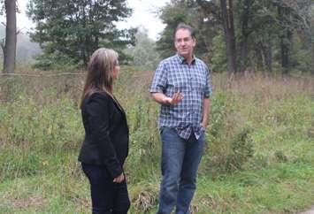Windsor West MPP Lisa Gretzky and Windsor West MP Brian Masse discuss the creation of a national urban park, October 7, 2021. (Photo by Maureen Revait) 