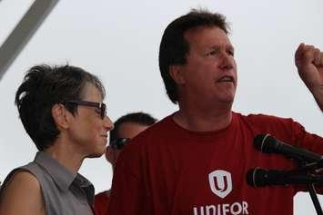 WUFA President Anne Forrest and Unifor Local 200 President Chris Taylor, Sept 1 2014.  (Photo by Adelle Loiselle.)