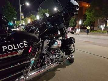 A Windsor Police motorcycle is seen near a RIDE program on the University of Windsor campus, July 27, 2018. Photo by Windsor Police Service/Twitter.