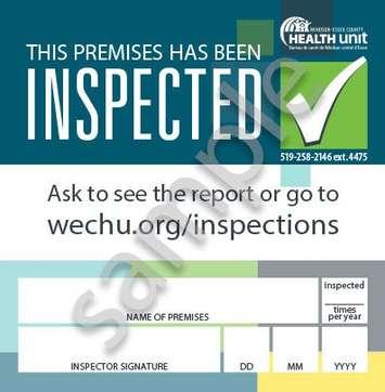 New inspection sign at Windsor-Essex County Health Unit. Jan 10, 2019. (Photo courtesy of WECHU)