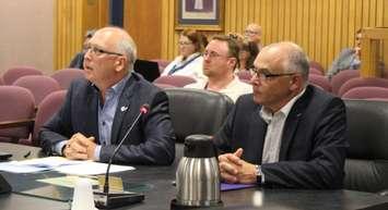 Stephen Richards and John Robinson with the Canadian Historical Aircraft Association address Windsor City Council, August 2, 2016. (Photo by Maureen Revait) 

