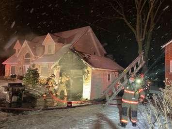 Essex Fire and Rescue putting out a garage fire at a home on Centre Street in Harrow. February 8, 2021. Photo courtesy of Essex Fire Department