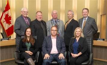 Photo of Essex Town Council courtesy of the Town of Essex.  Councillor Sherry Bondy (left hand bottom row), Chris Vander Doelen (right hand top row) and Mayor Larry Snively (centre top row)