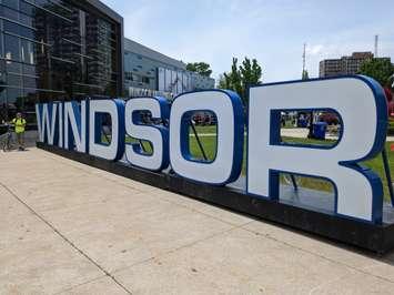 The City of Windsor sign is displayed outside the Windsor International Aquatic and Training Centre on May 21, 2022. Photo by Mark Brown/WindsorNewsToday.ca.