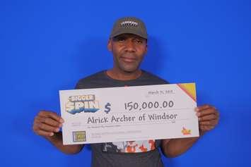 Alrick Archer of Windsor won $150,000 with the Bigger Spin Instant game. Mar 25, 2019. (Photo courtesy of OLG)