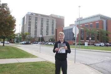 Ward 4 candidate Matt Marchand in front of Windsor Regional Hospital Met campus, September 28, 2022. (Photo by Maureen Revait) 
