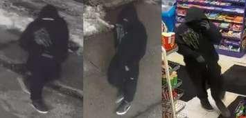 Suspect wanted in relation to convenience store robbery, Feb. 14, 2018. Provided by Windsor Police