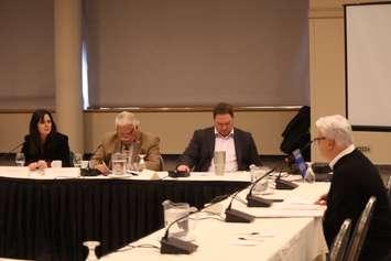 Windsor-Essex MPPs Lisa Gretzky, Percy Hatfield and Taras Natyshak listen to testimony at a pre-budget public hearing in Windsor on January 19, 2018. Photo by Mark Brown/Blackburn News.