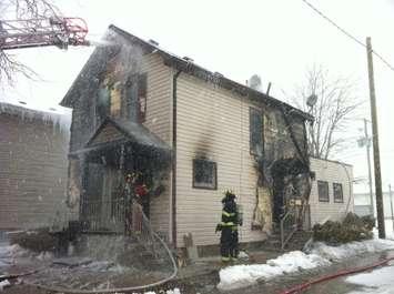 Leamington fire crews battles a Marlborough St. W house fire. (Photo by Kevin Black)